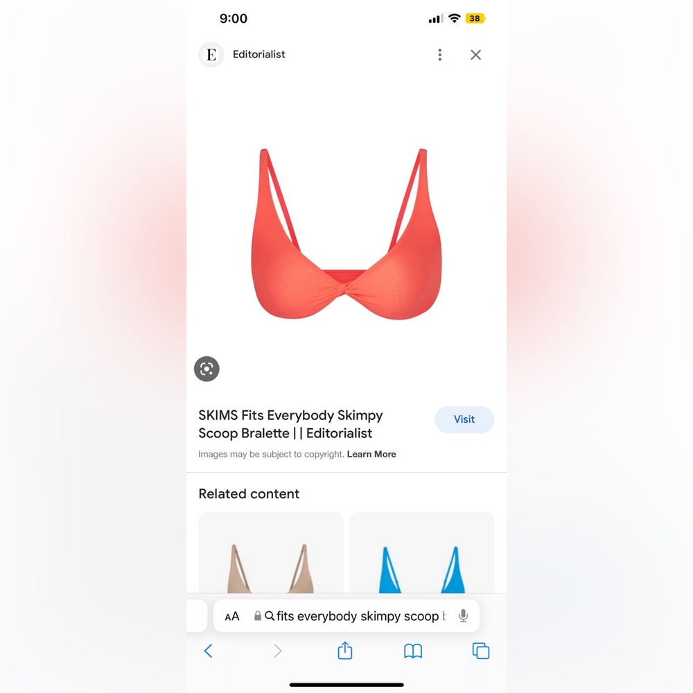 FITS EVERYBODY SKIMPY SCOOP BRALETTE NEON CORAL